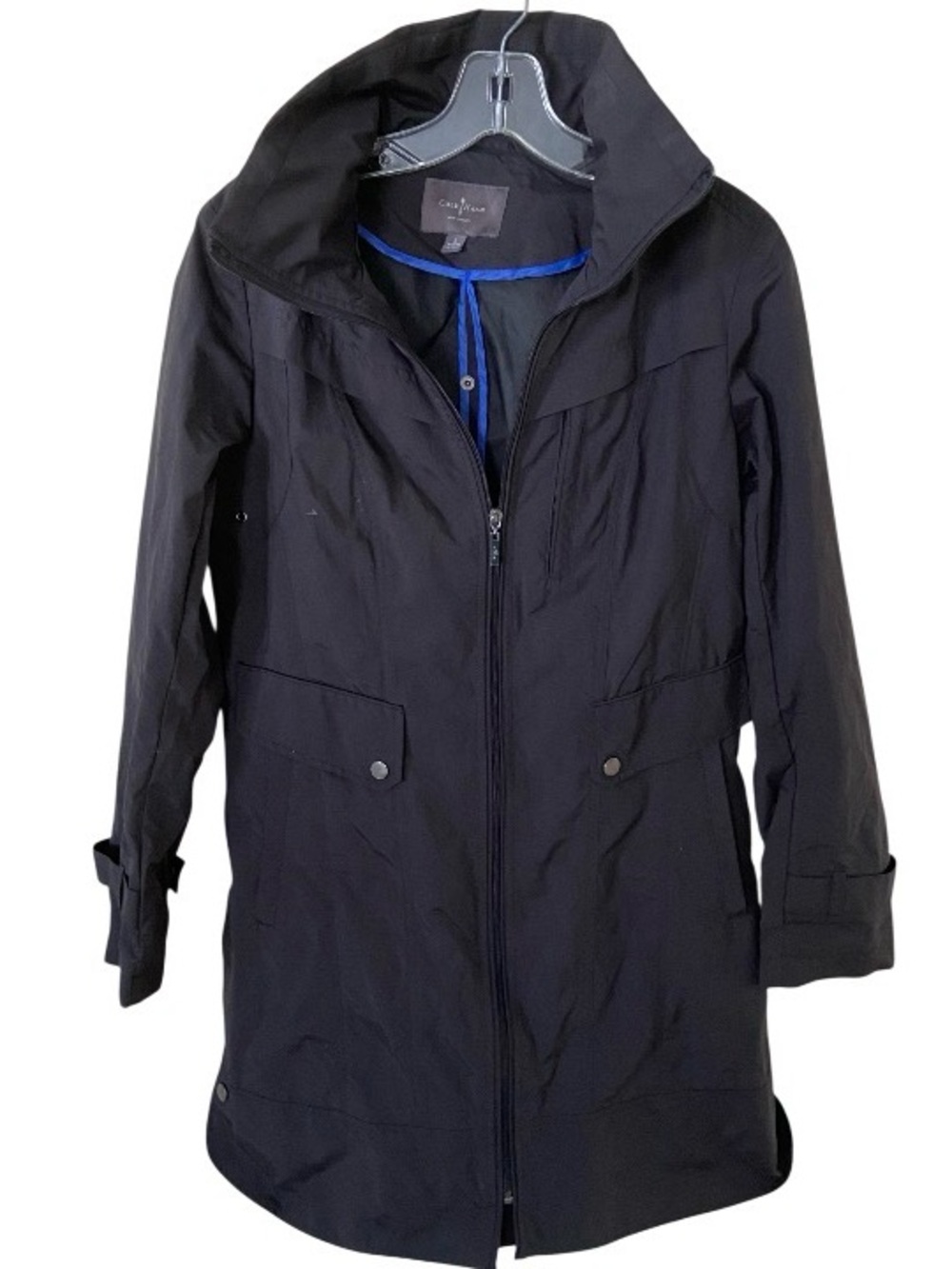 Cole Haan New York Black Hooded Lightweight Trench Coat size S